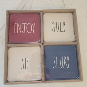 Rae Dunn Red and Blue Holiday Coasters Set